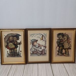 Vintage Original Hummel Mini Prints Framed Art Pictures set of 3